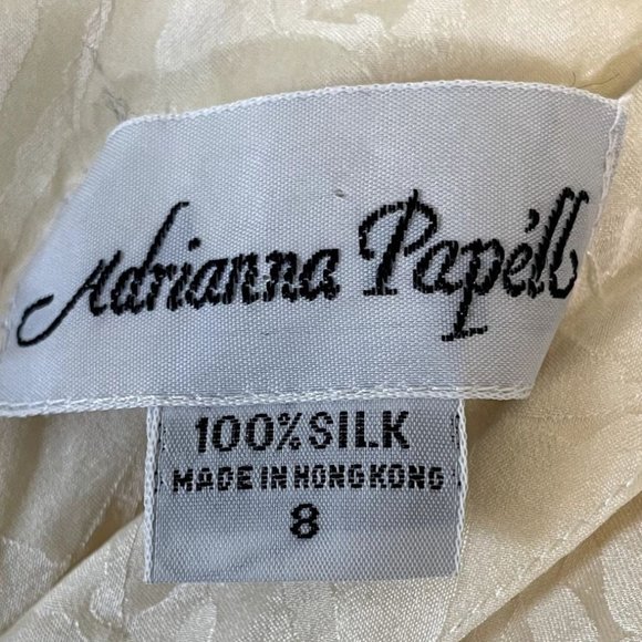 90s Vintage Adrianna Papel Floral Cream Silk Brocade Twist Front Cocktail Dress - Picture 5 of 6